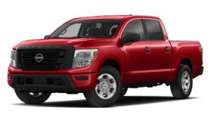  A photo of a red 2023 Nissan Titan taken near Fishers, Indiana.