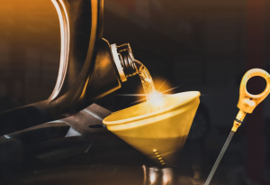 An oil change being performed near Fishers, Indiana.