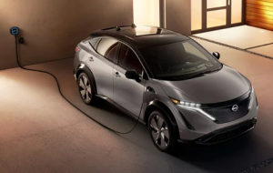 A 2024 Nissan Ariya being charged indoors near Fishers, Indiana.